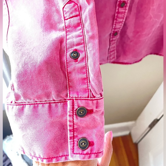 Express Pink Military Shirt Boyfriend Fit Button Down Roll Tab Sleeve Size XS - Picture 4 of 4